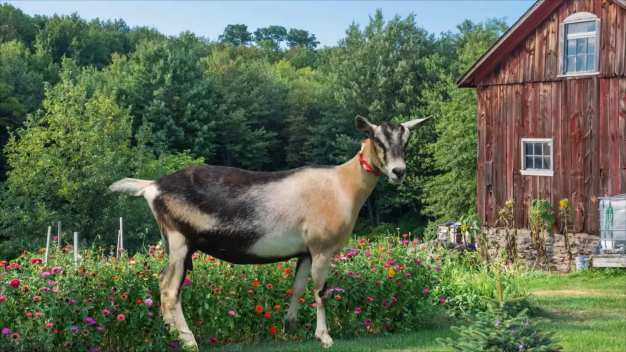 A sturdy Alpine goat standing alert