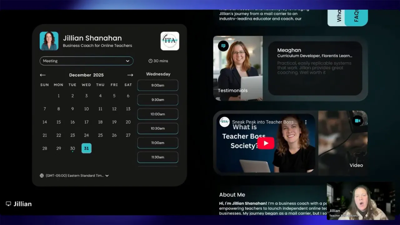 High-clarity LunaCal booking calendar showing dates and a column of available time slots
