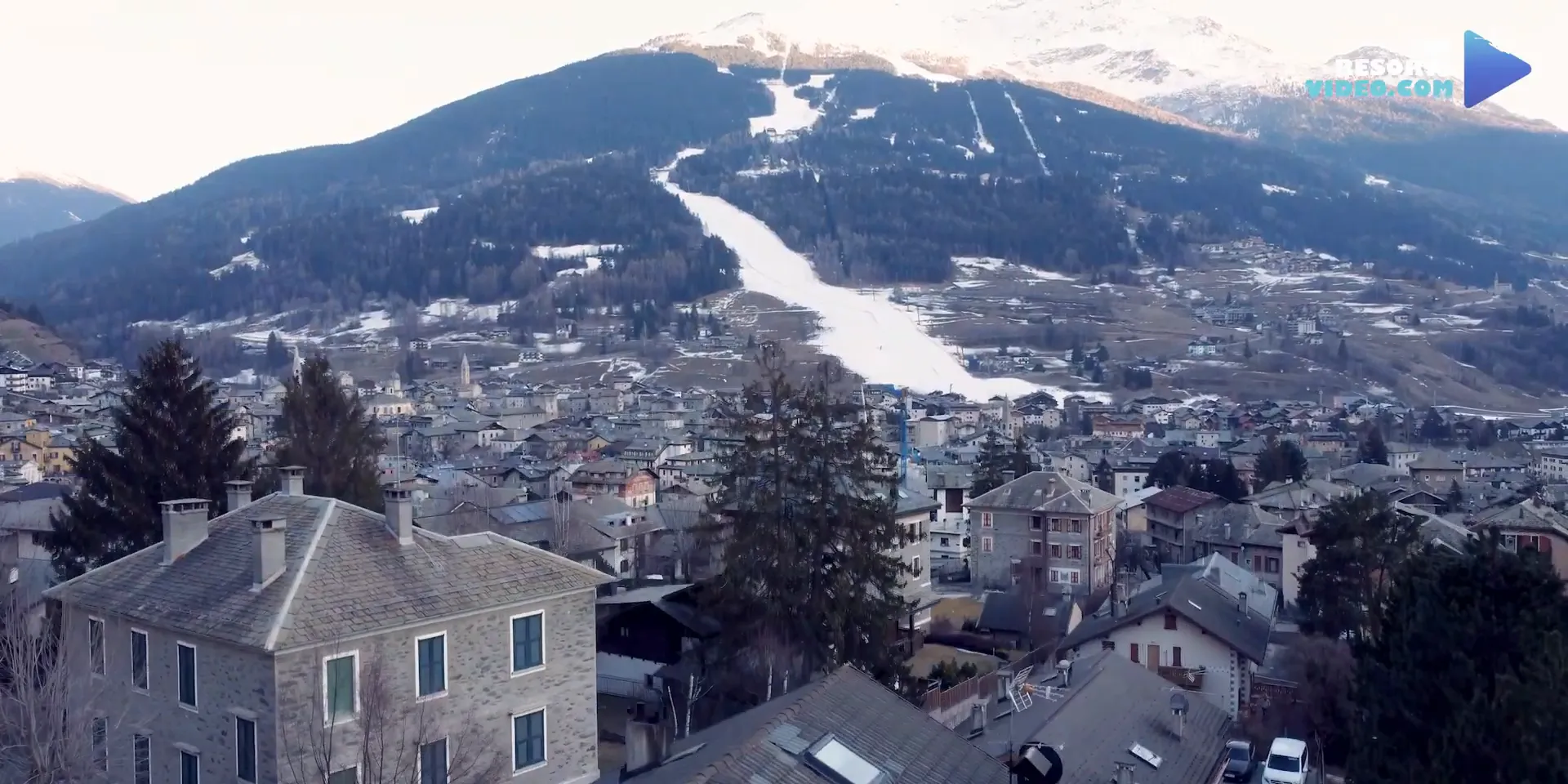 View of Bormio ski slopes with vertical drop