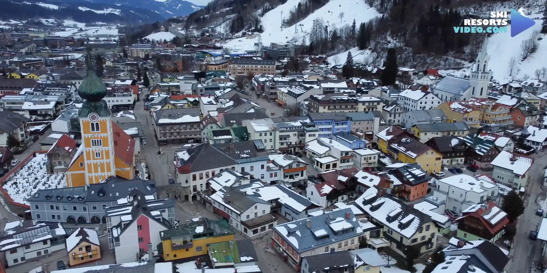 Schladming town centre with shops and restaurants