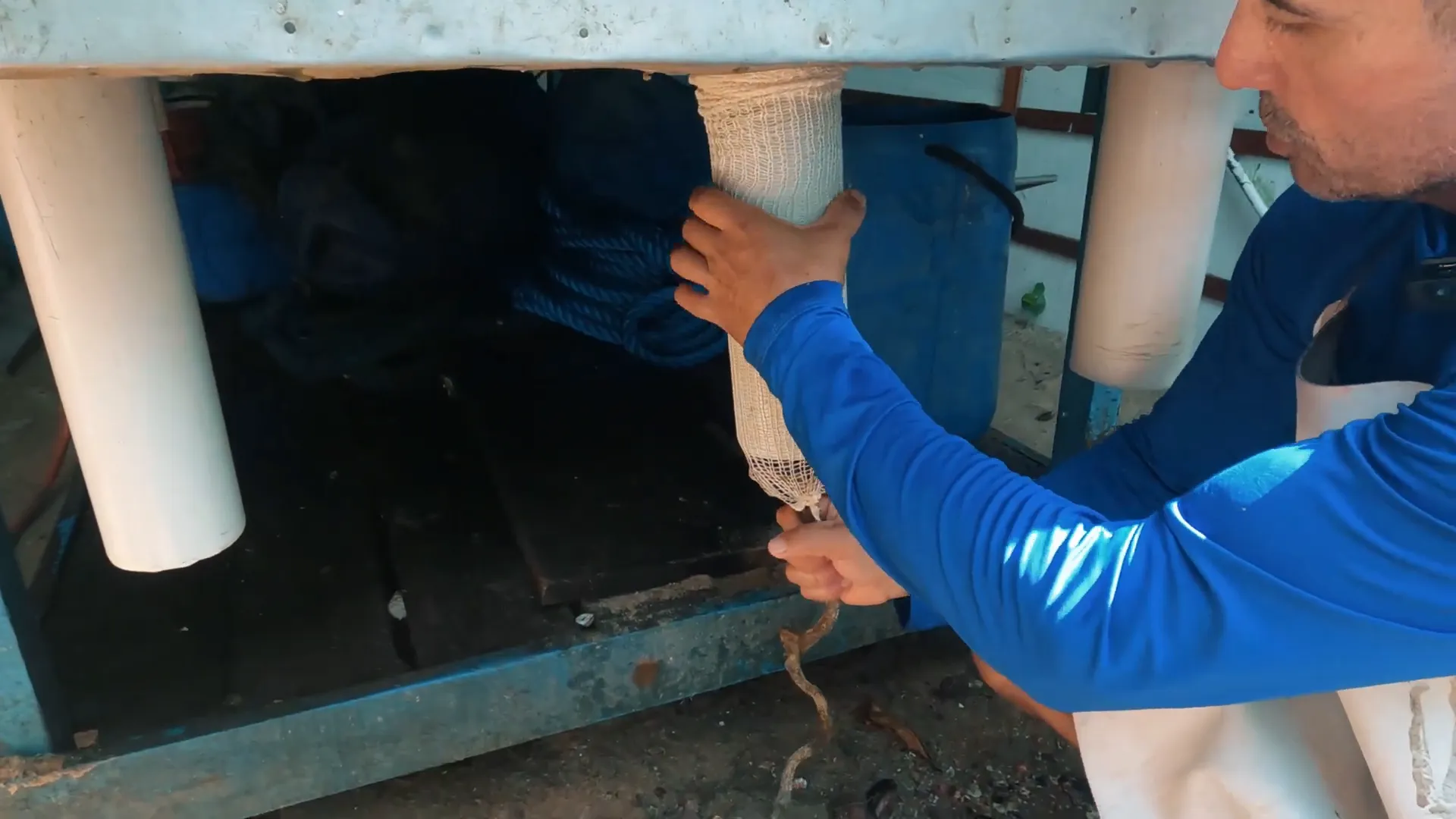 Fazenda de Mariscos na Ilha da Cocanha: Uma Experiência Única em Caraguatatuba 4 Montagem das cordas para cultivo Ilha da Cocanha