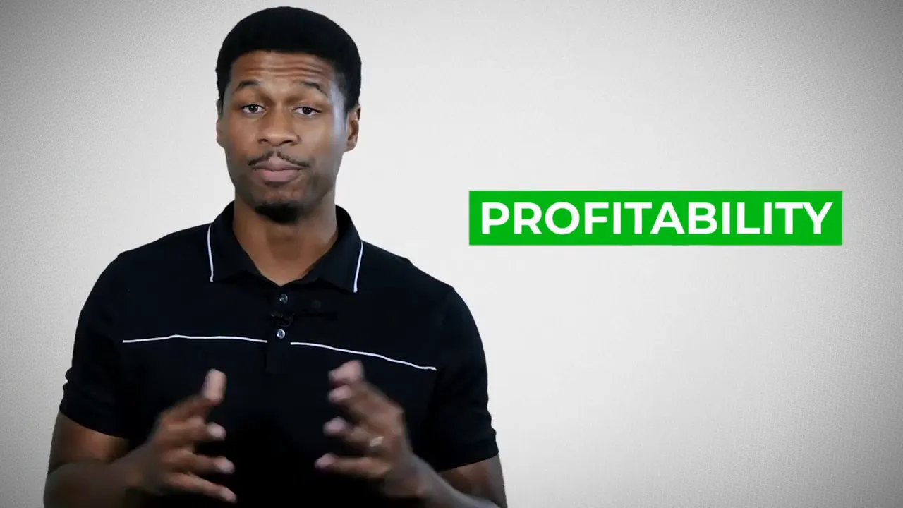 Presenter on screen with a green 'PROFITABILITY' graphic