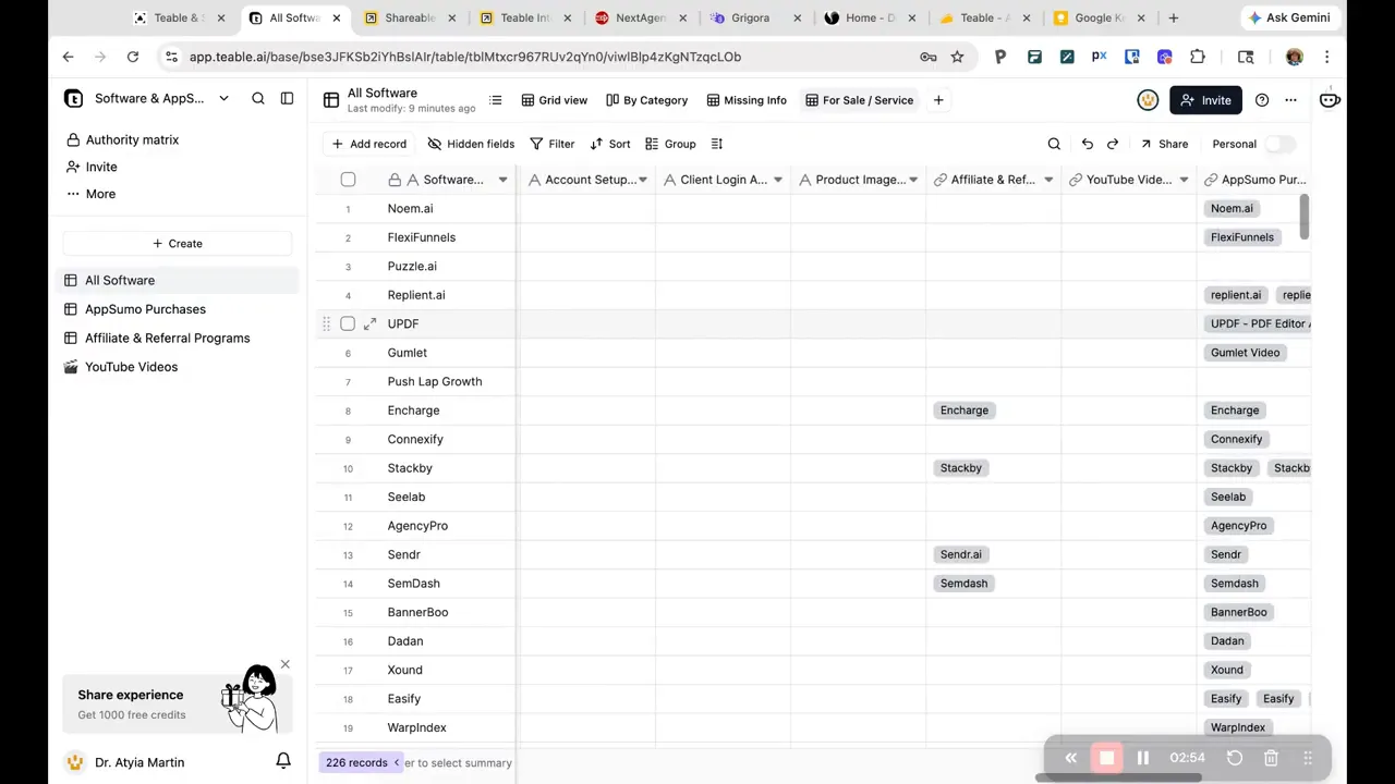 Teable table showing software records with a populated Product Image field