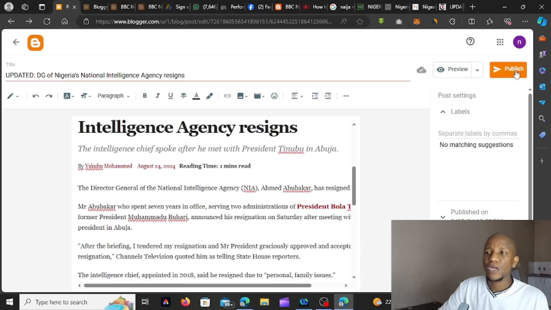 Publishing Blog Post
