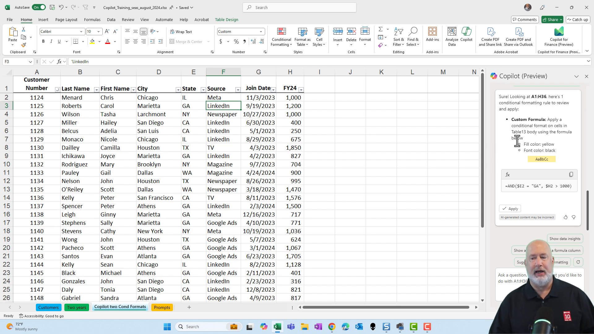 Copilot explaining the conditional formatting rule