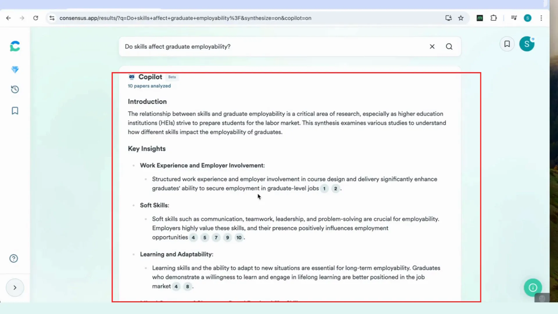 Copilot feature providing structured insights