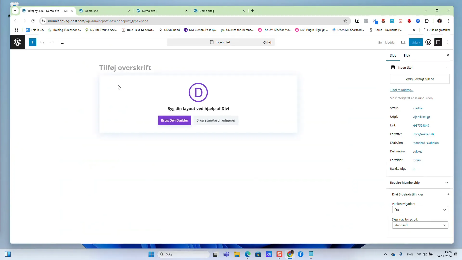 Oprettelse af en ny side i WordPress