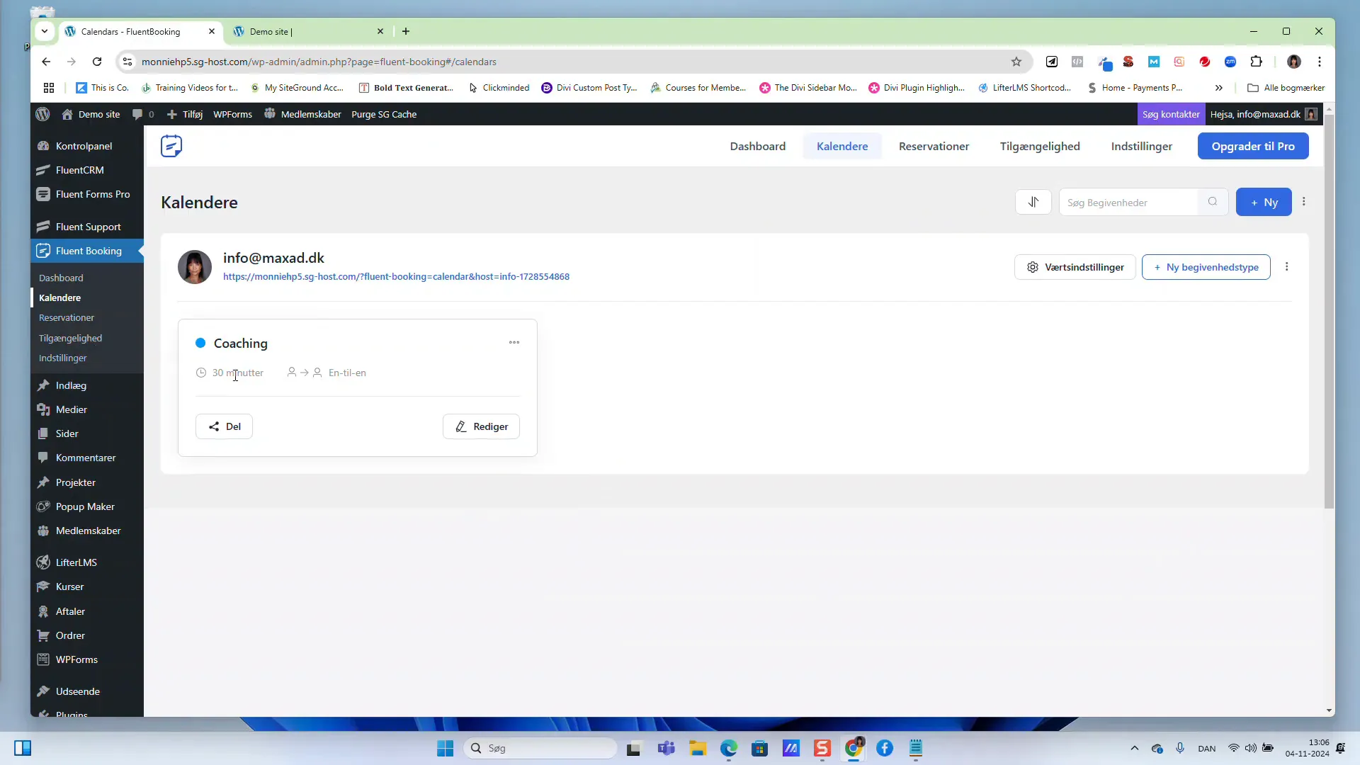 Valg af kalender i Fluentbooking