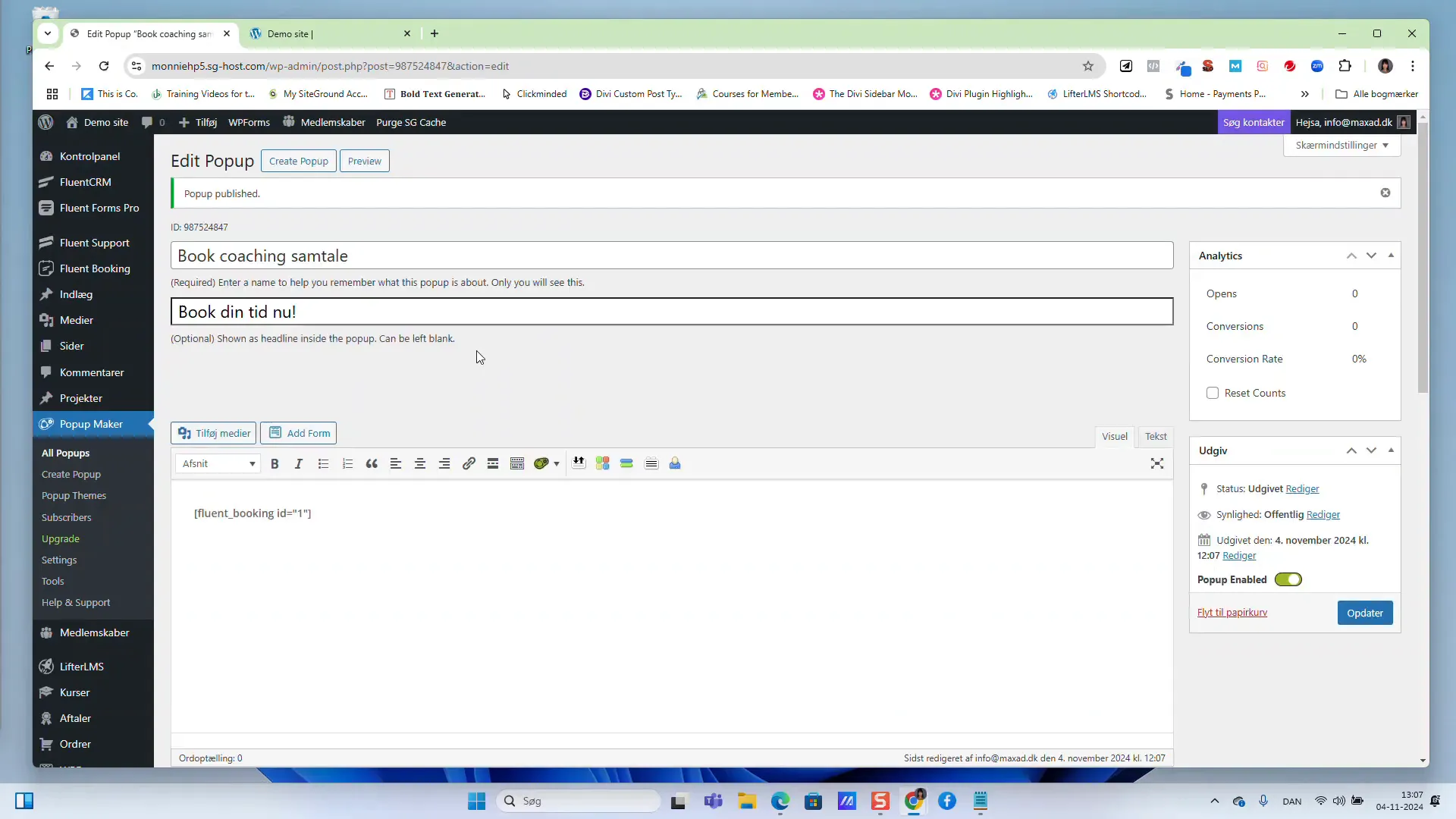 Forhåndsvisning af popup i Popup Maker