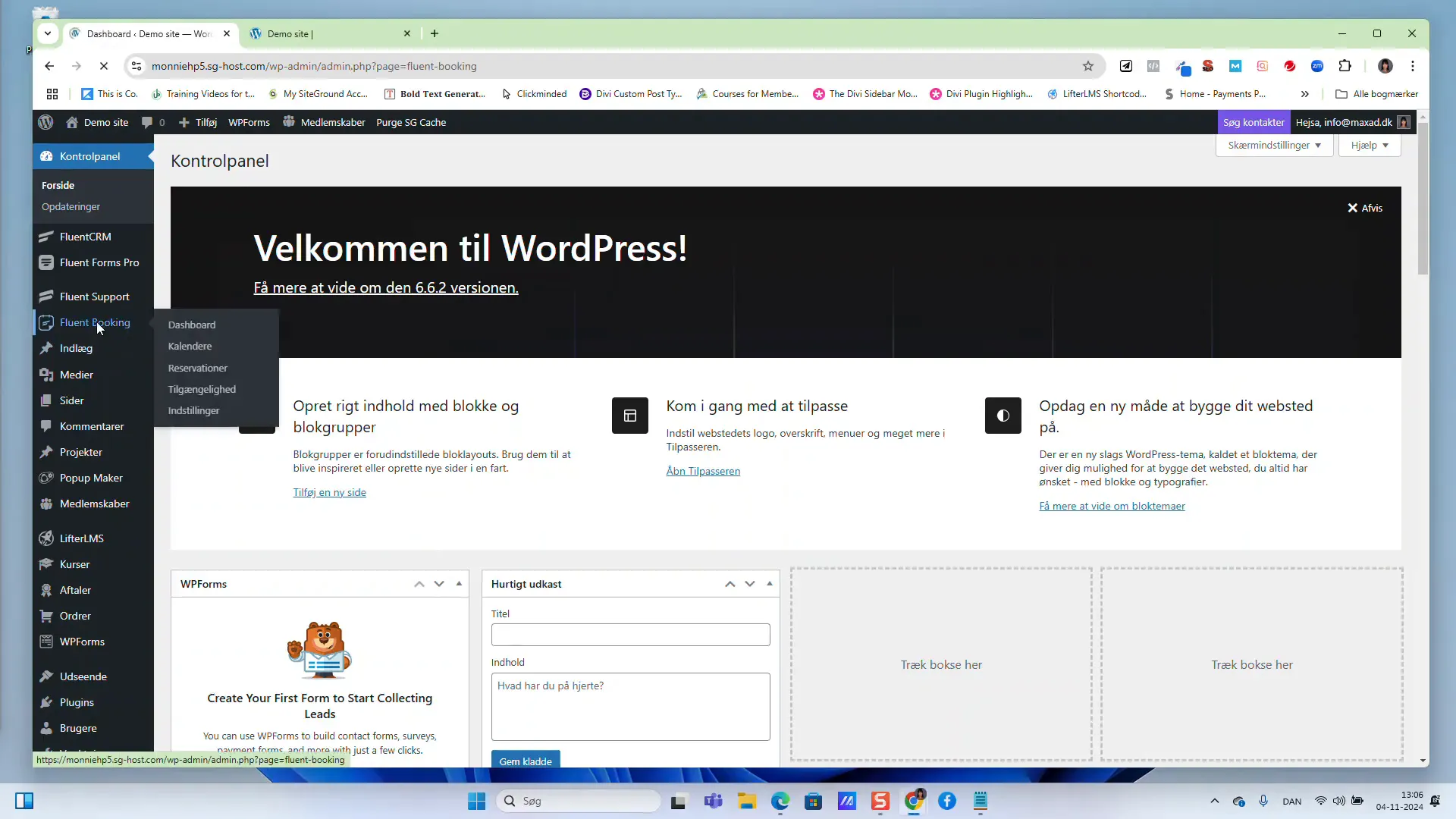 Navigering til Fluentbooking i WordPress-dashboardet
