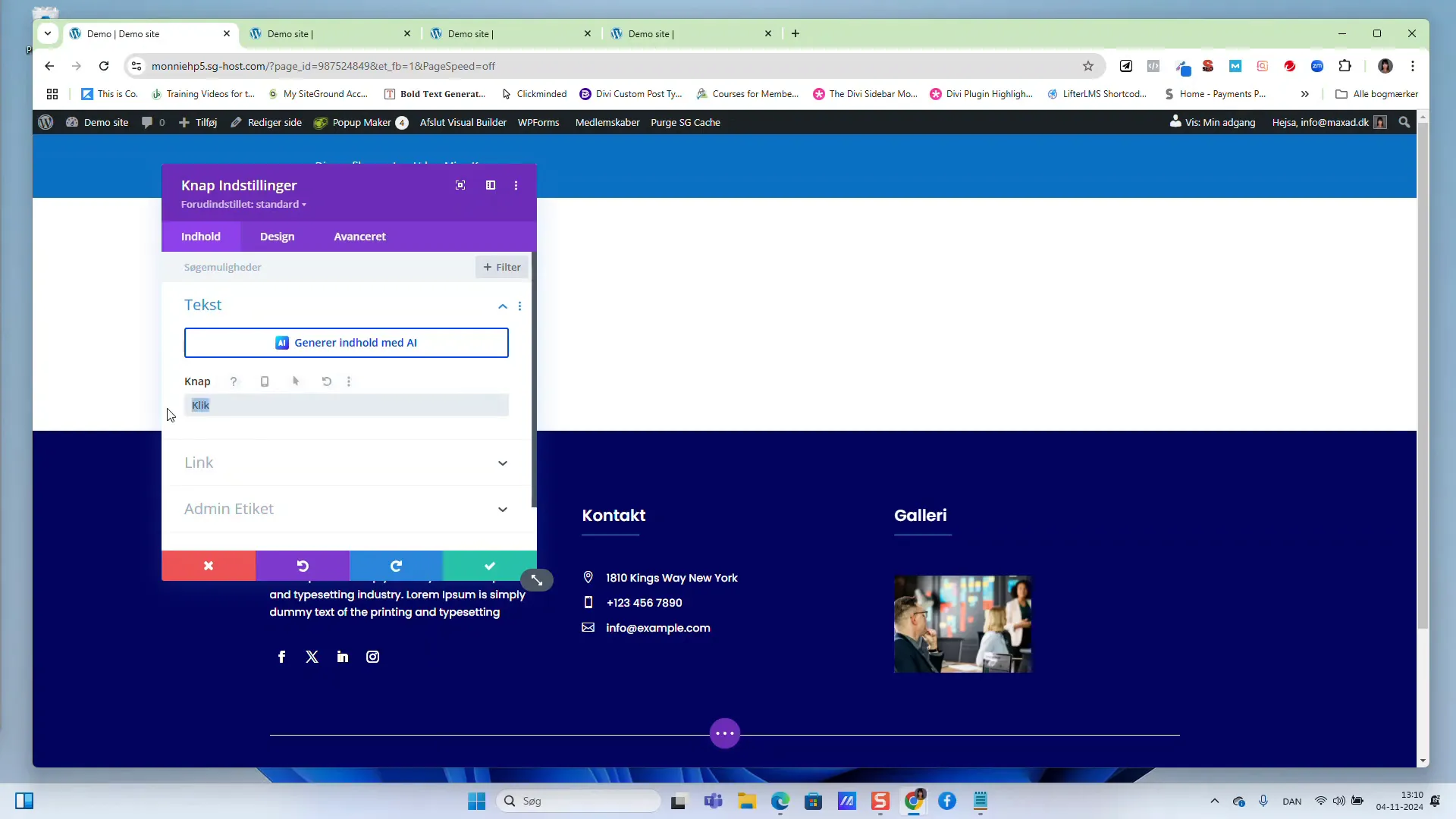 Design af knappen i Divi Builder
