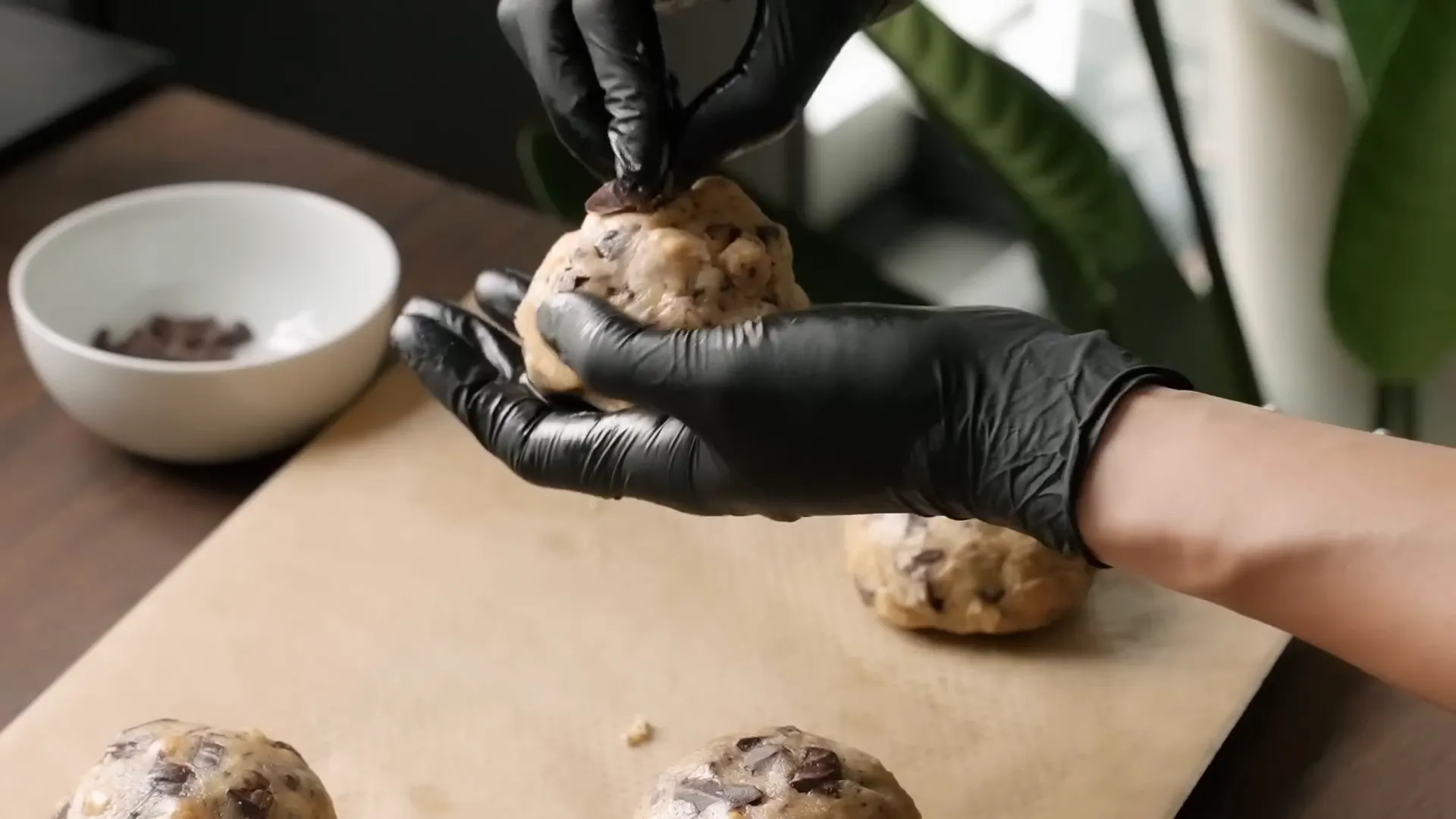 Shaping the cookie dough into balls