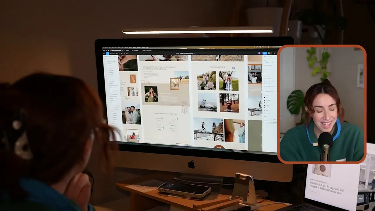Màn hình máy tính hiển thị lưới bản thiết kế trang web với nhiều hình ảnh và khối nội dung