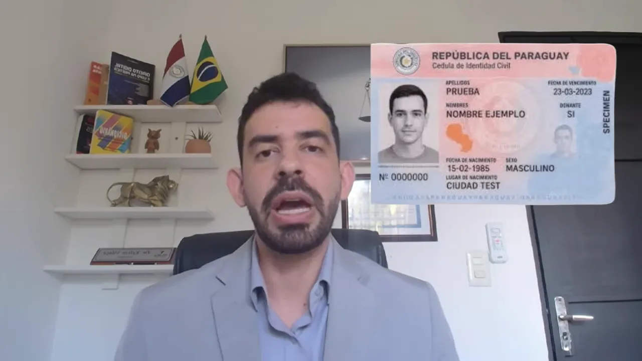 Carteira de identidade paraguaia exibida ao lado do advogado