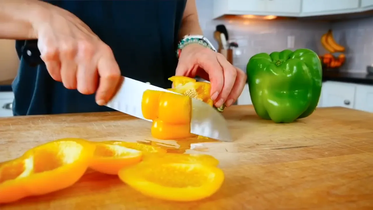 Sliced bell peppers in a bowl
