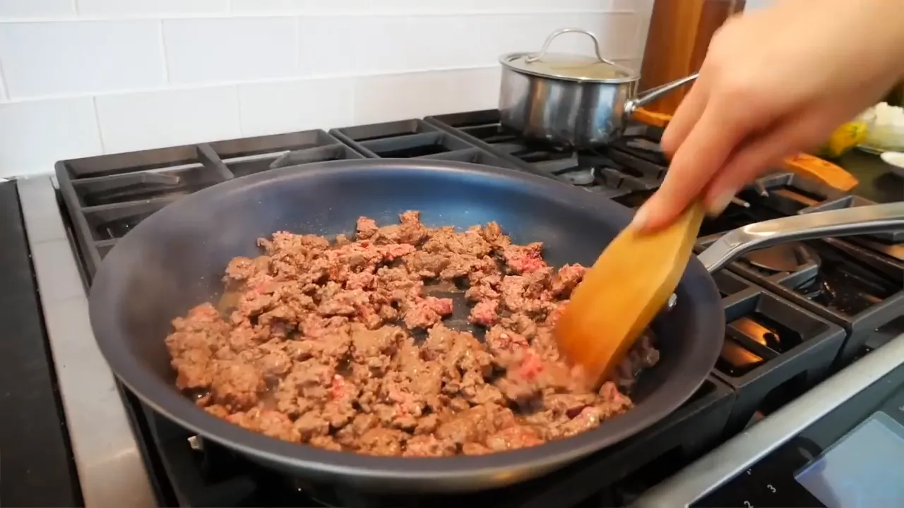 Bison crumbles in the pan