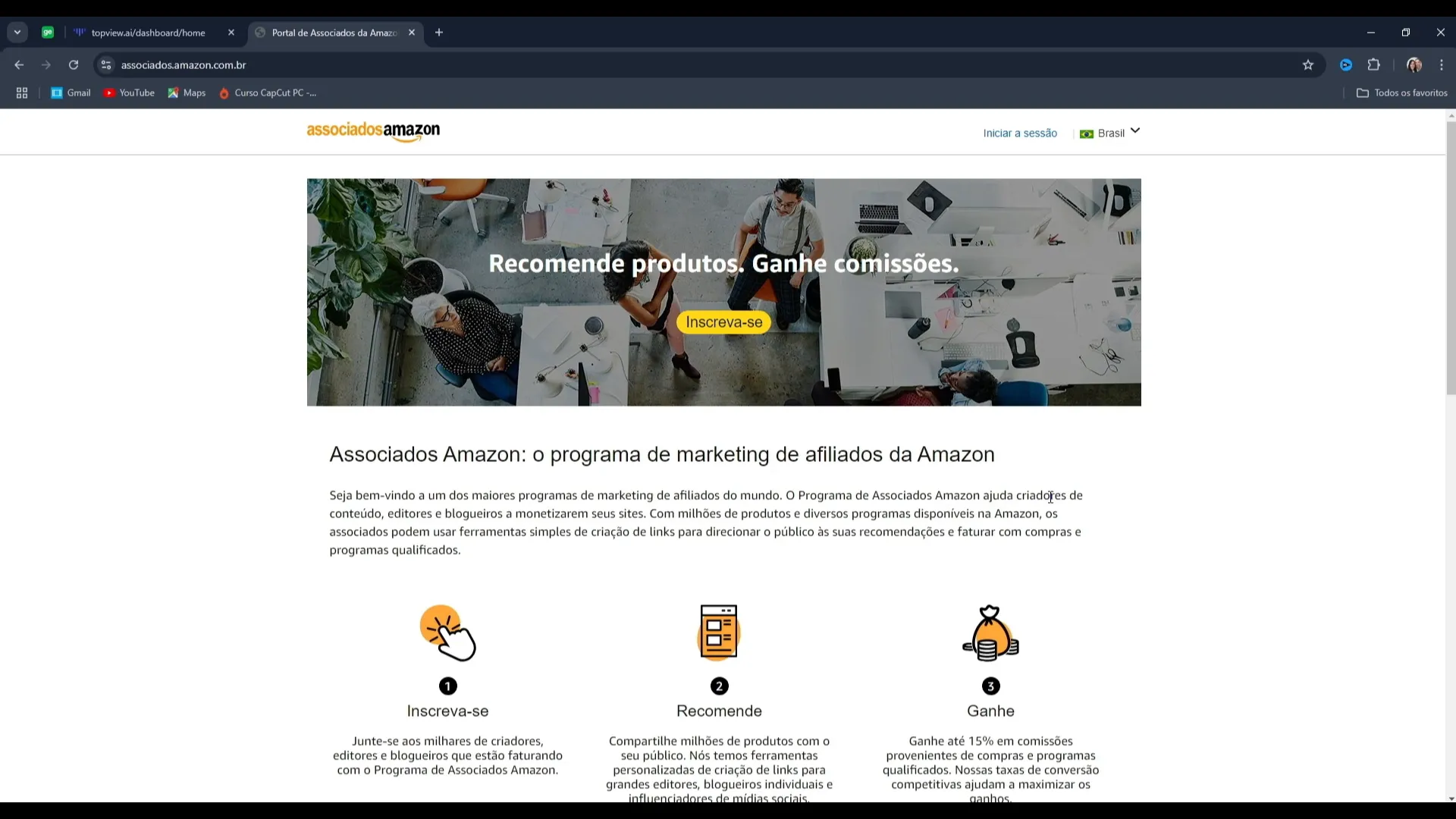 Tela inicial da Topview, onde você insere o link do produto.
