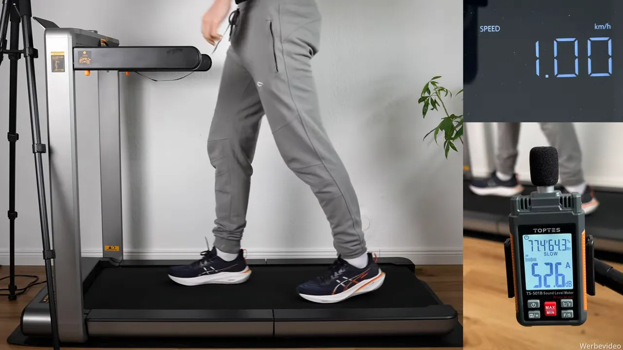 WalkingPad X214 Lauftest mit Display (1.00 km/h) und Schallpegelmesser (52,6 dB)