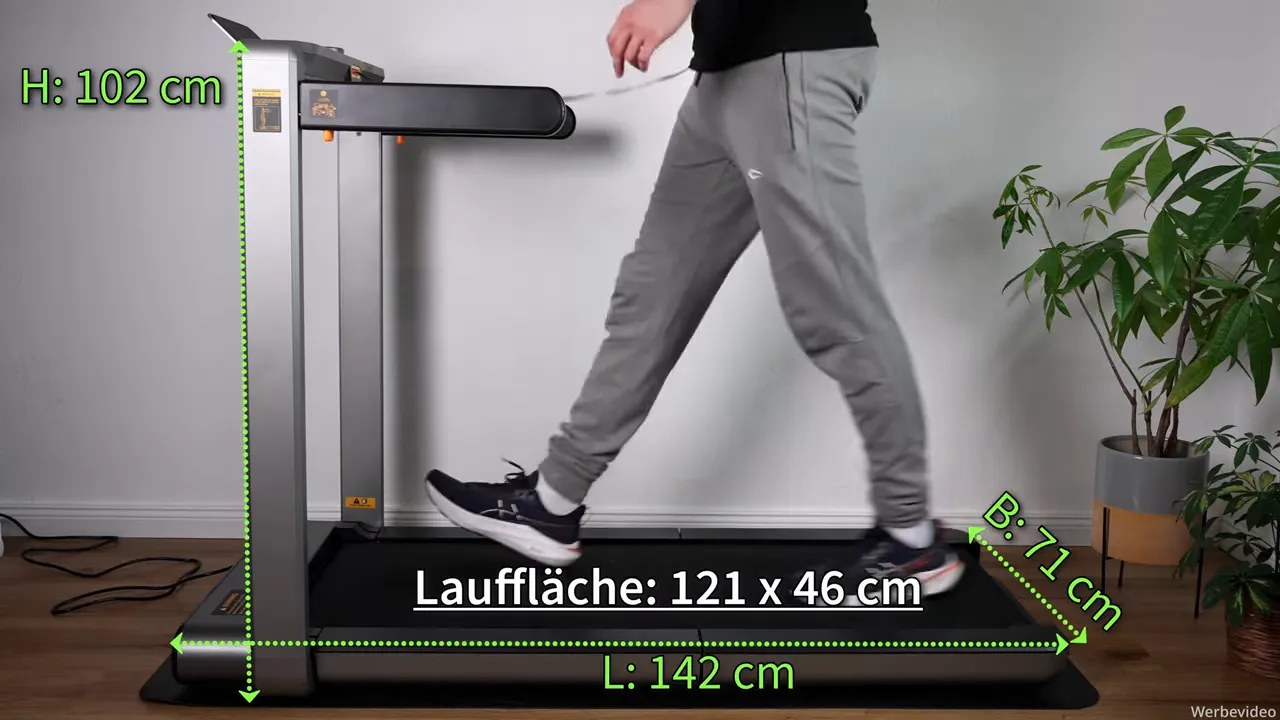 WalkingPad X214 mit hervorgehobener Lauffläche 121 x 46 cm und Außenmaßen