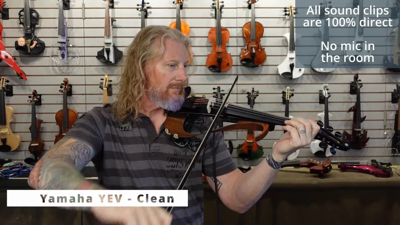 Player performing on a black Yamaha YEV with Yamaha YEV Clean label and direct sound note