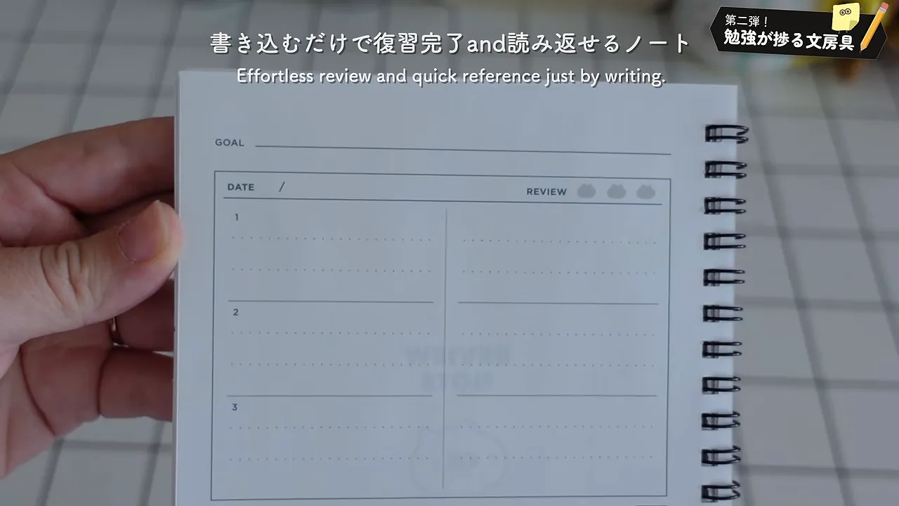 3つの記入欄と下部メモ欄があるレビューノートのページ