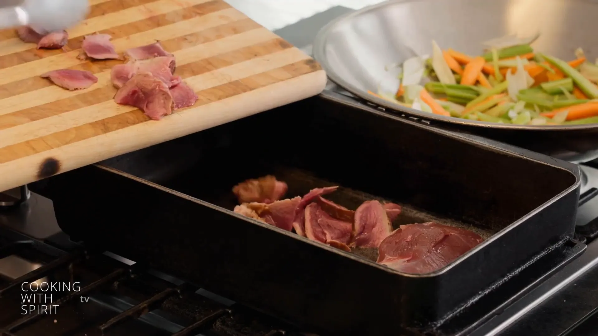 Cutting the duck breast into slices