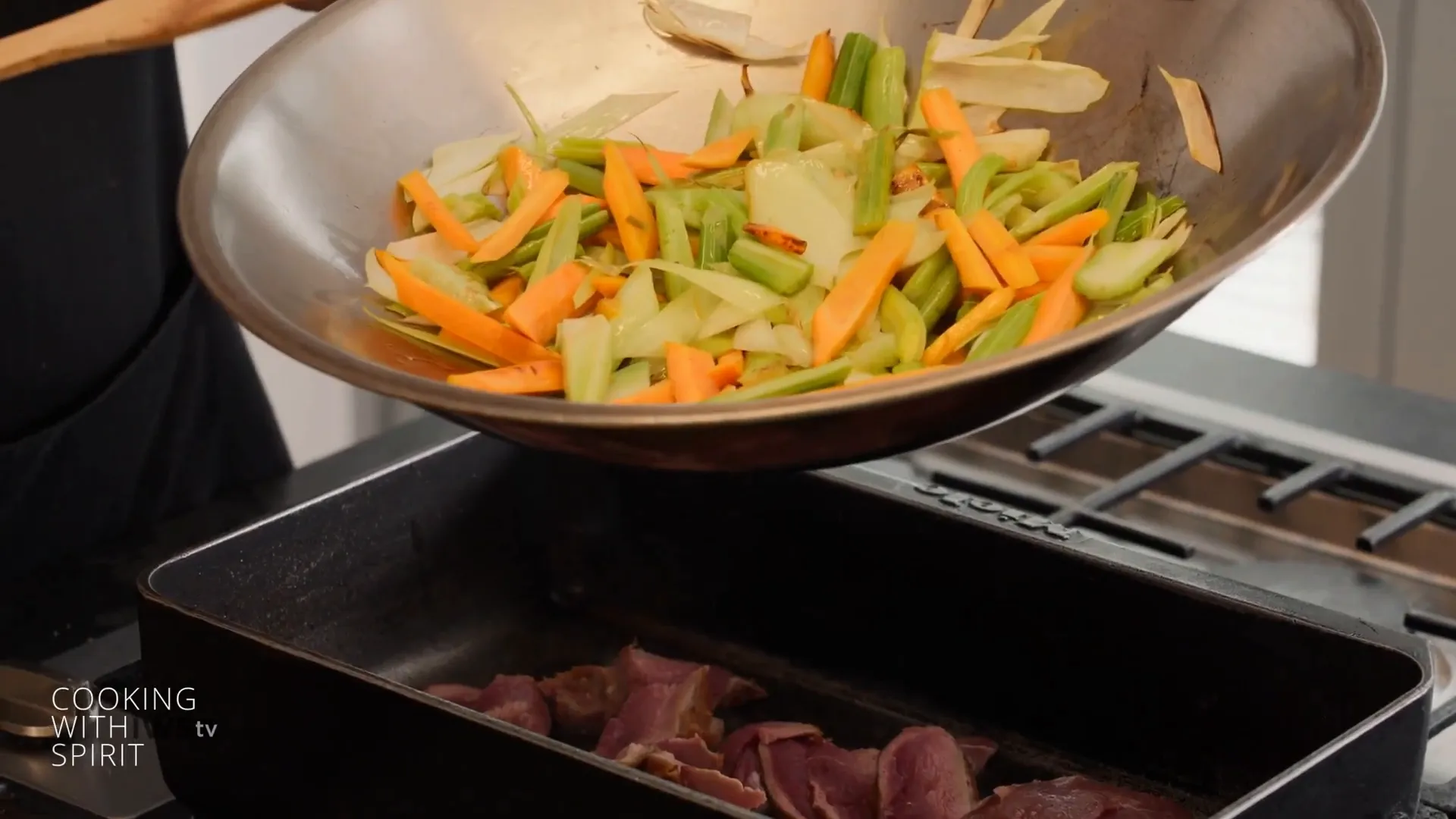 Sautéing the vegetables in a skillet