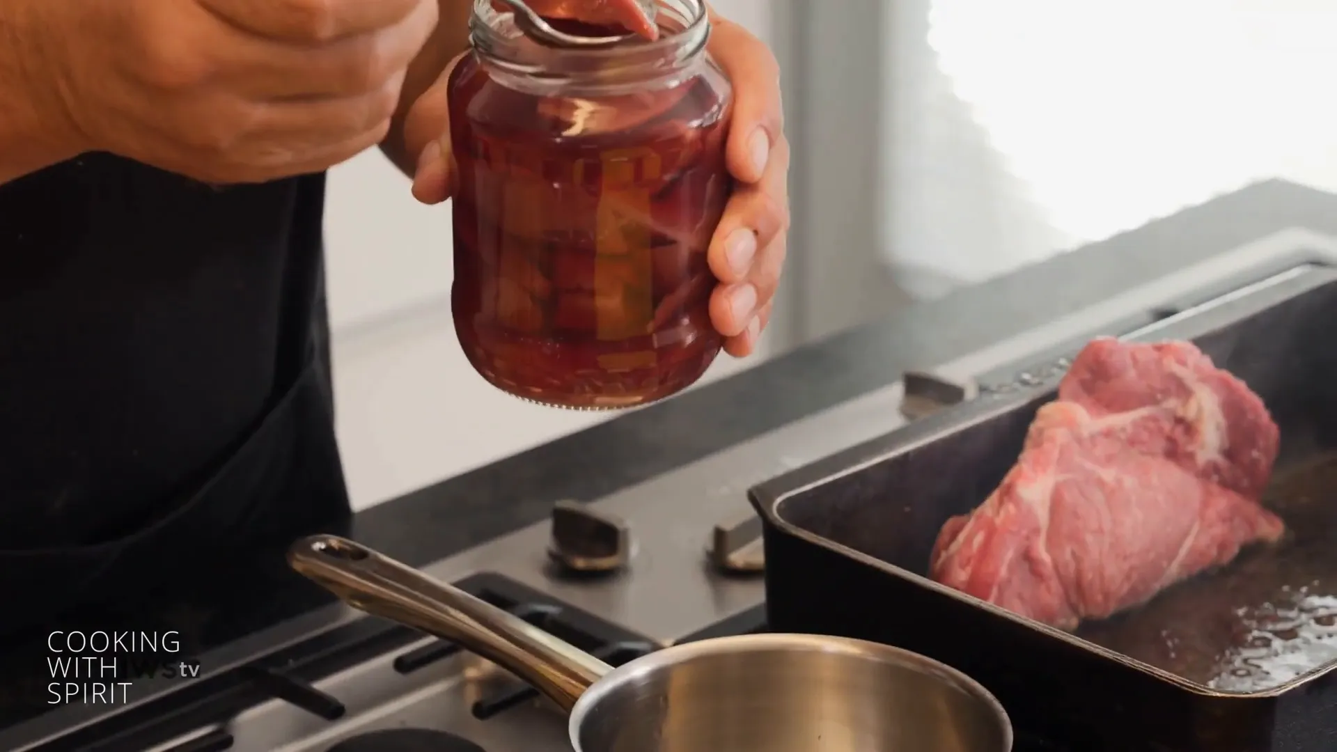 Quinces simmering in red wine