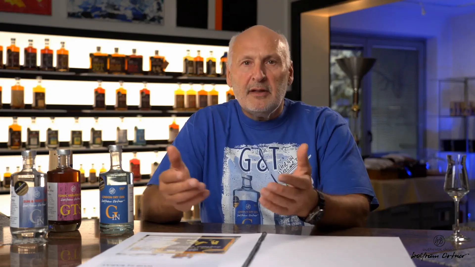 Warp Gin bottles displayed with family members sharing the story