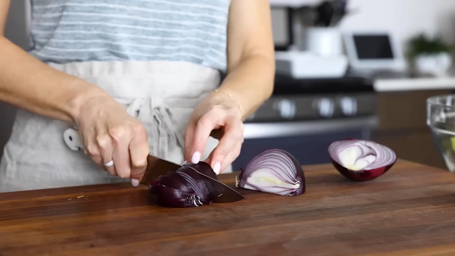 Thin wedges of red onion
