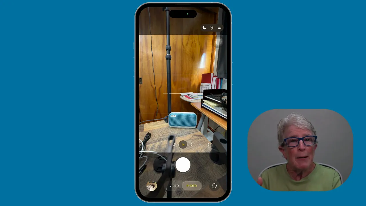 Camera app open showing Liquid Glass design with softer buttons