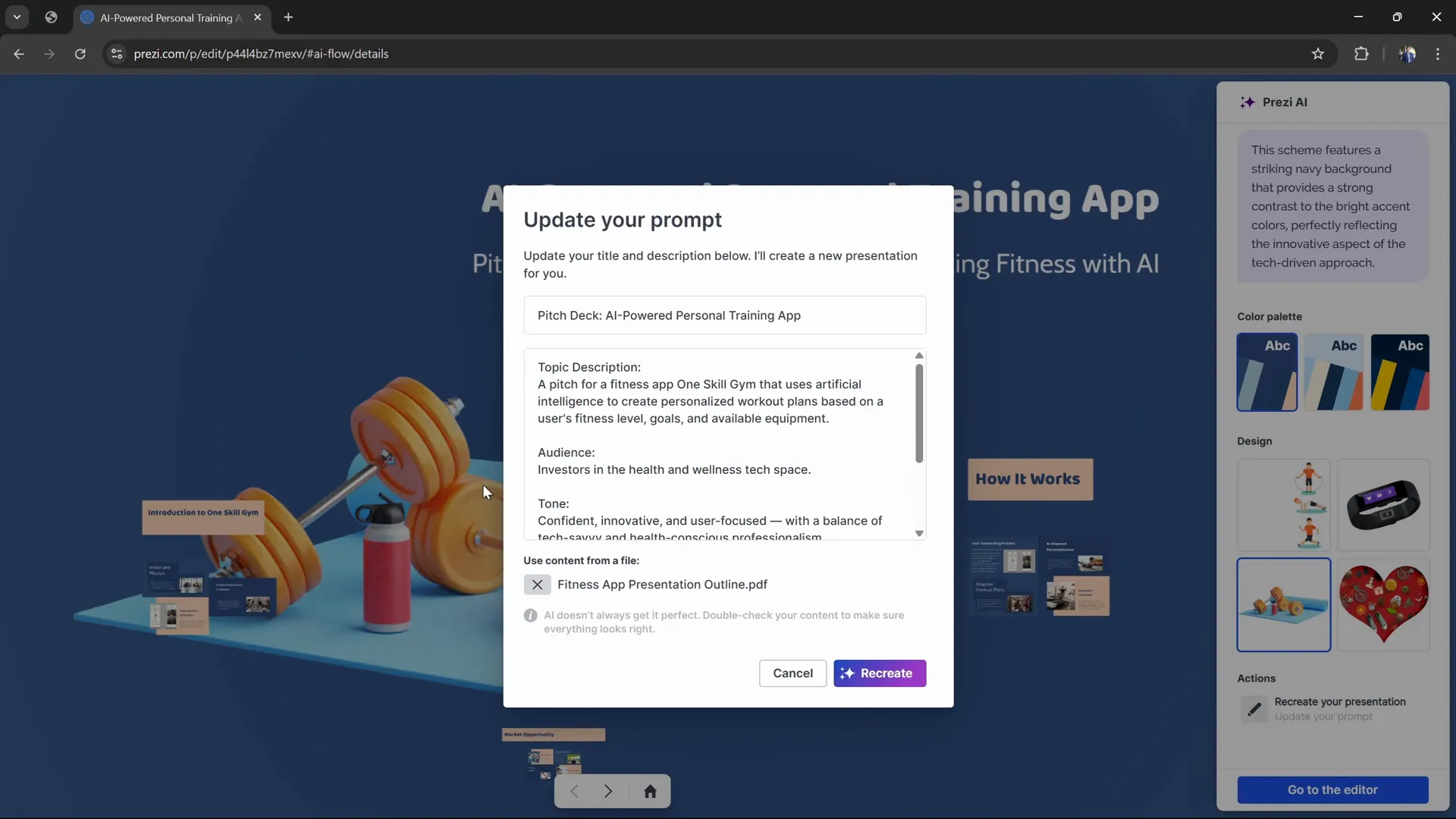 Uploading PDF outline to Prezi AI