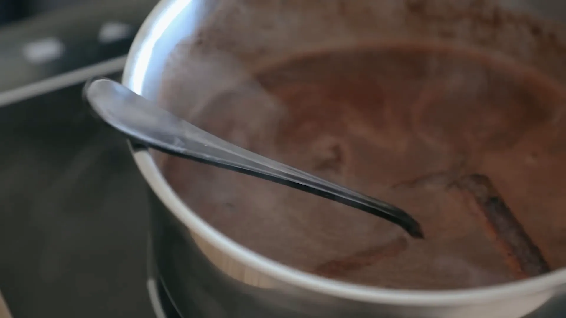 Mexican hot chocolate with chili and cinnamon stick