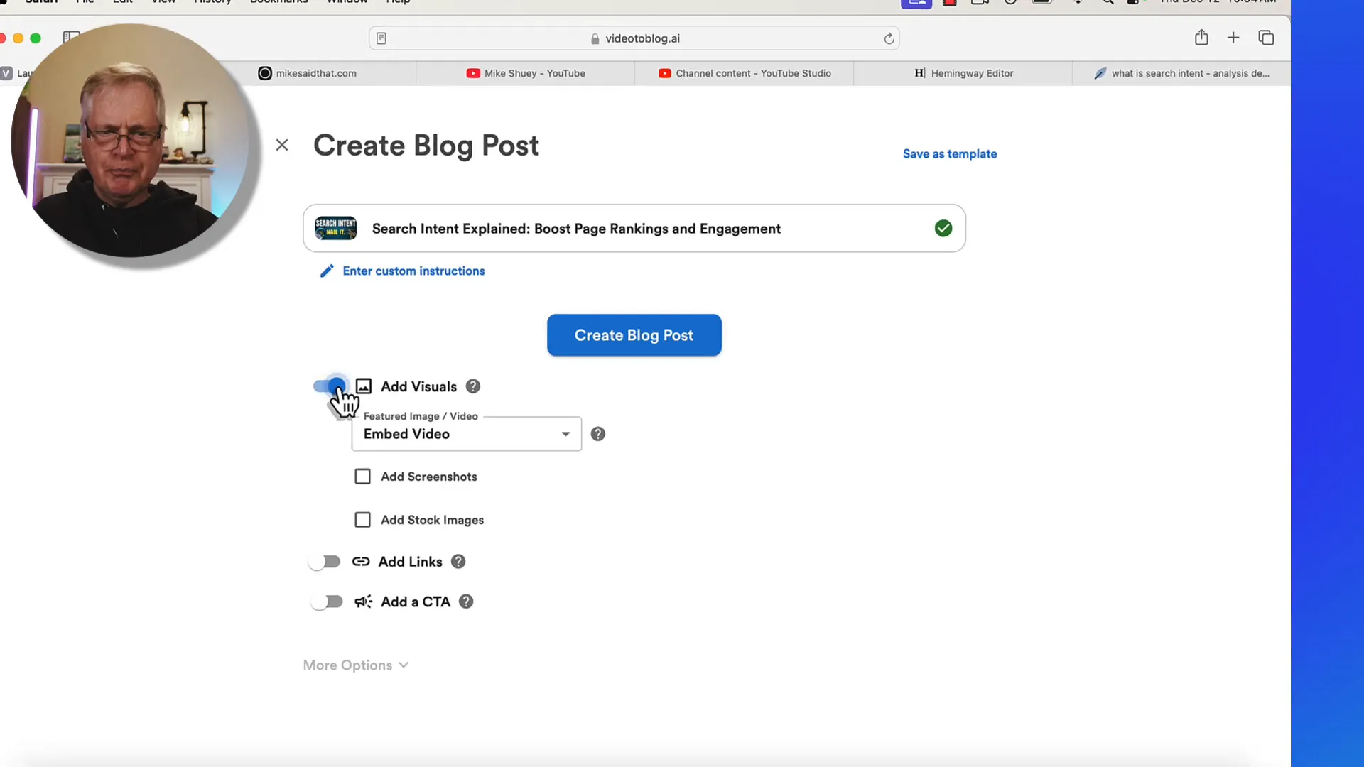 Creating a blog post from video