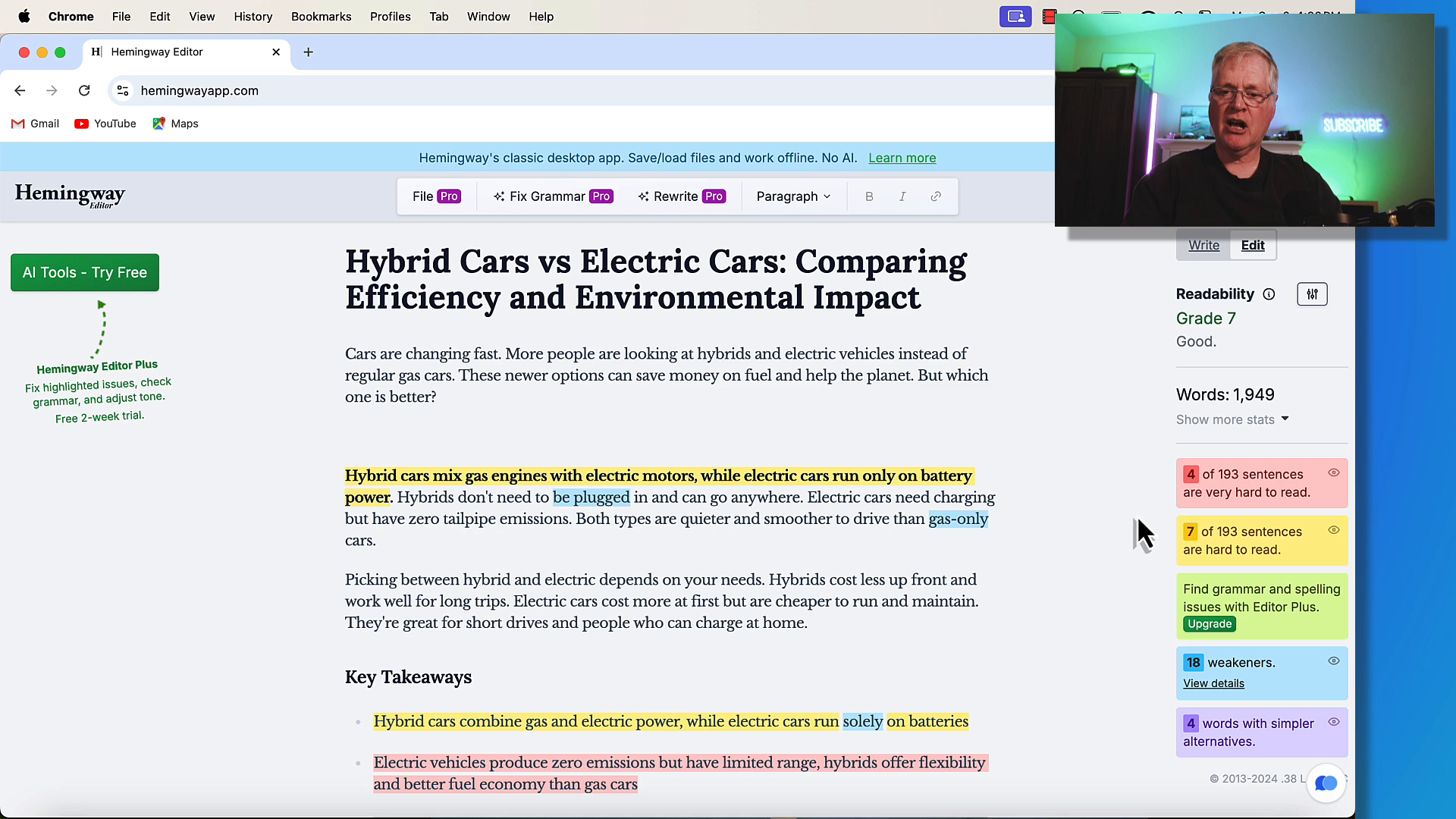 Readability analysis using Hemingway