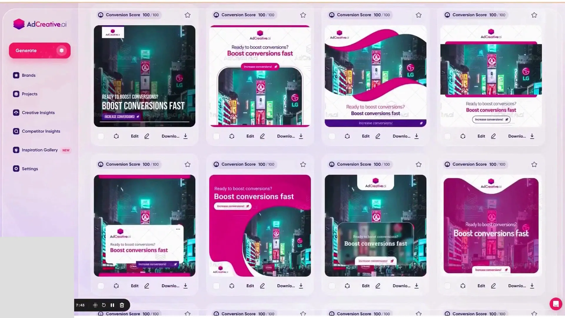 AdCreative.ai interface showcasing ad generation