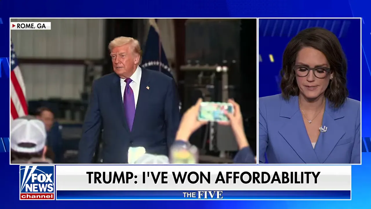 clear shot of a candidate onstage at a rally (left) with a studio commentator (right) in a split-screen TV broadcast