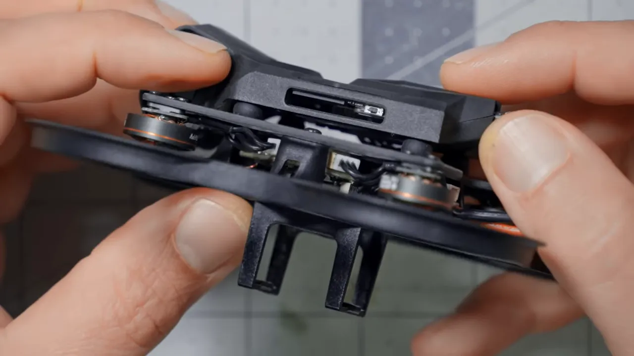 BETAFPV Pavo Pico II canopy showing bobbin soft-mount and camera mount detail