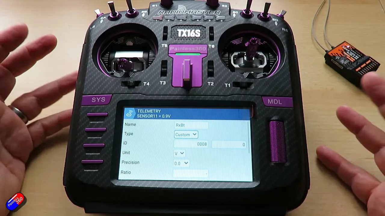 EdgeTX sensor edit screen showing ID, unit and precision fields
