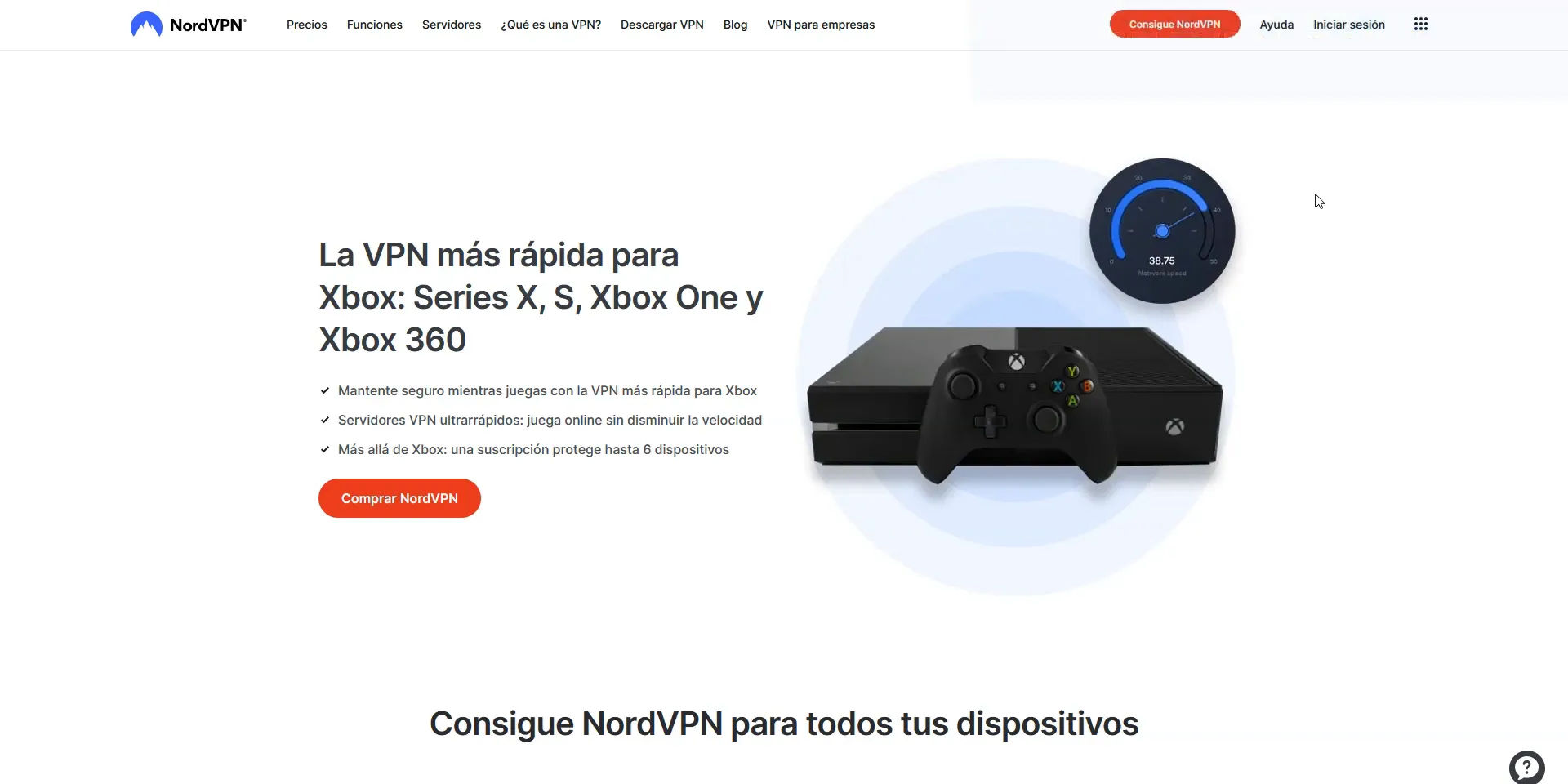 Pantalla de configuración de NordVPN para Xbox