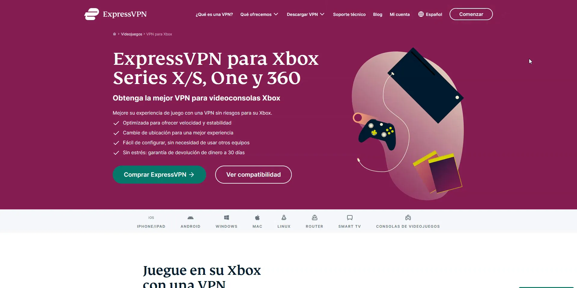 Interfaz de ExpressVPN mostrando opciones de servidor