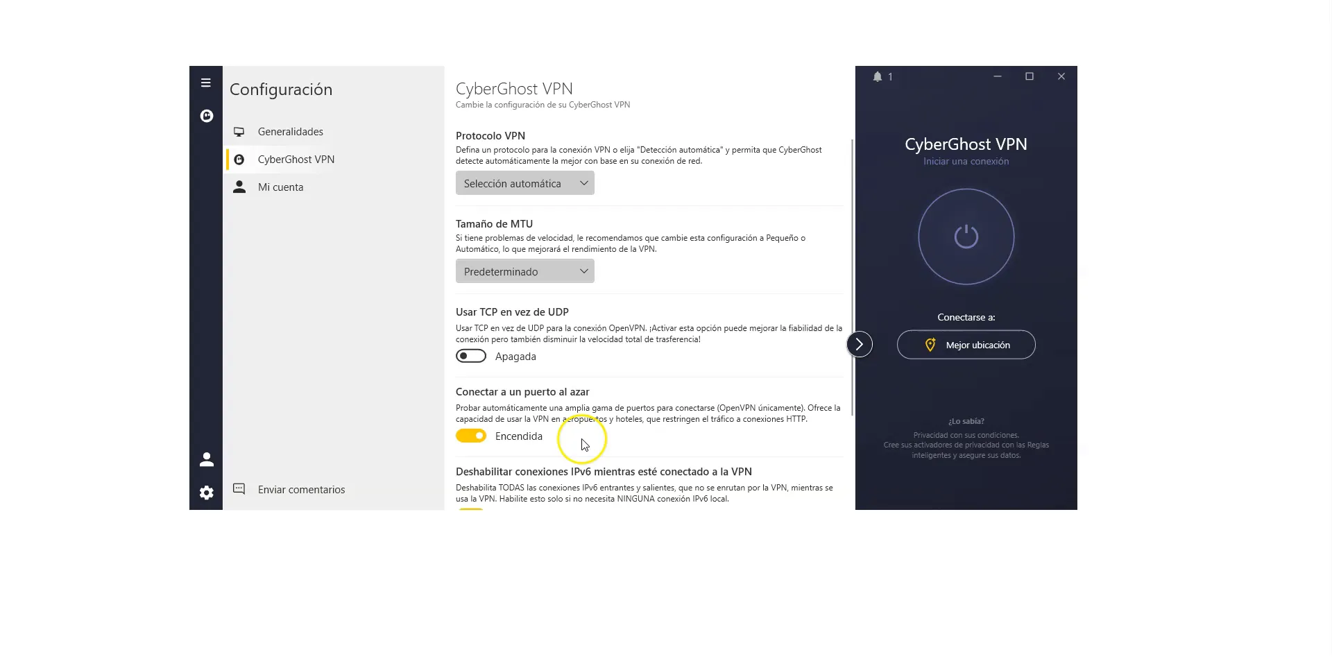 Configuraciones de MTU en CyberGhost VPN