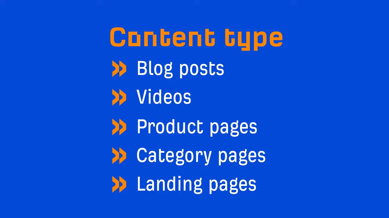 Slide hiển thị năm loại nội dung gồm bài blog, video, trang sản phẩm, trang danh mục và trang đích