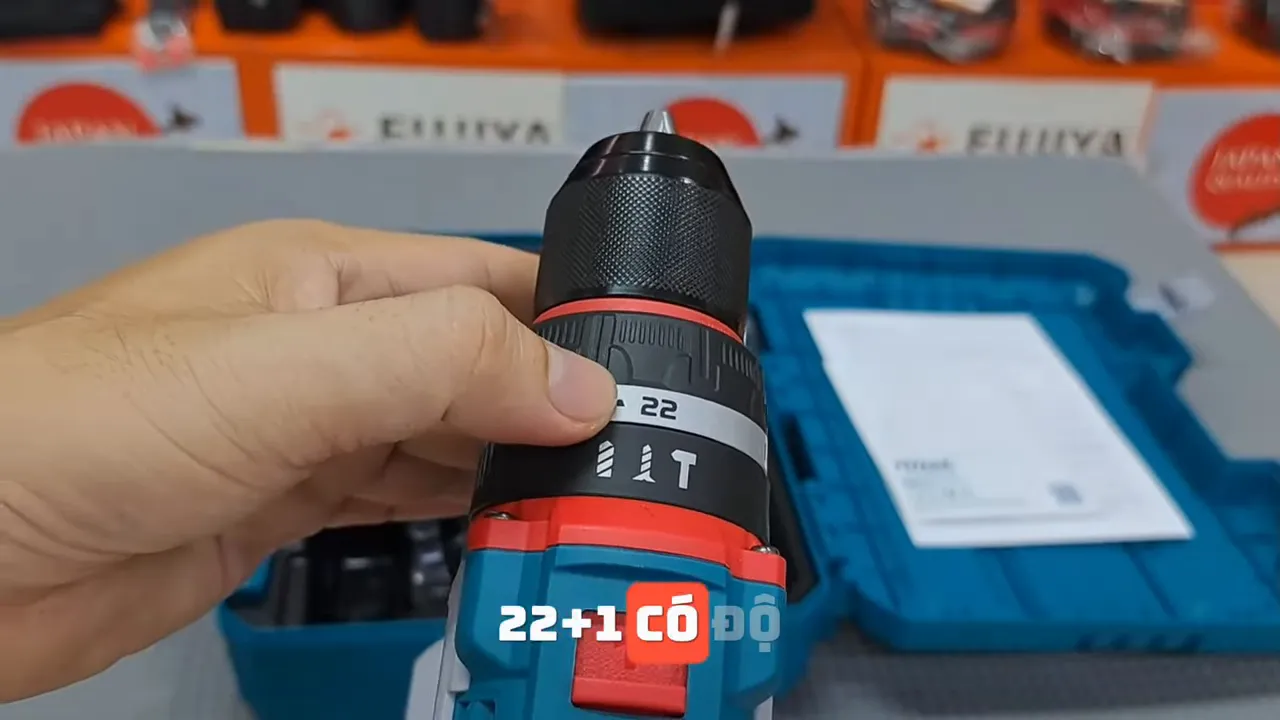 Vòng chỉnh lực 22+1 và biểu tượng chế độ khoan trên máy khoan Total