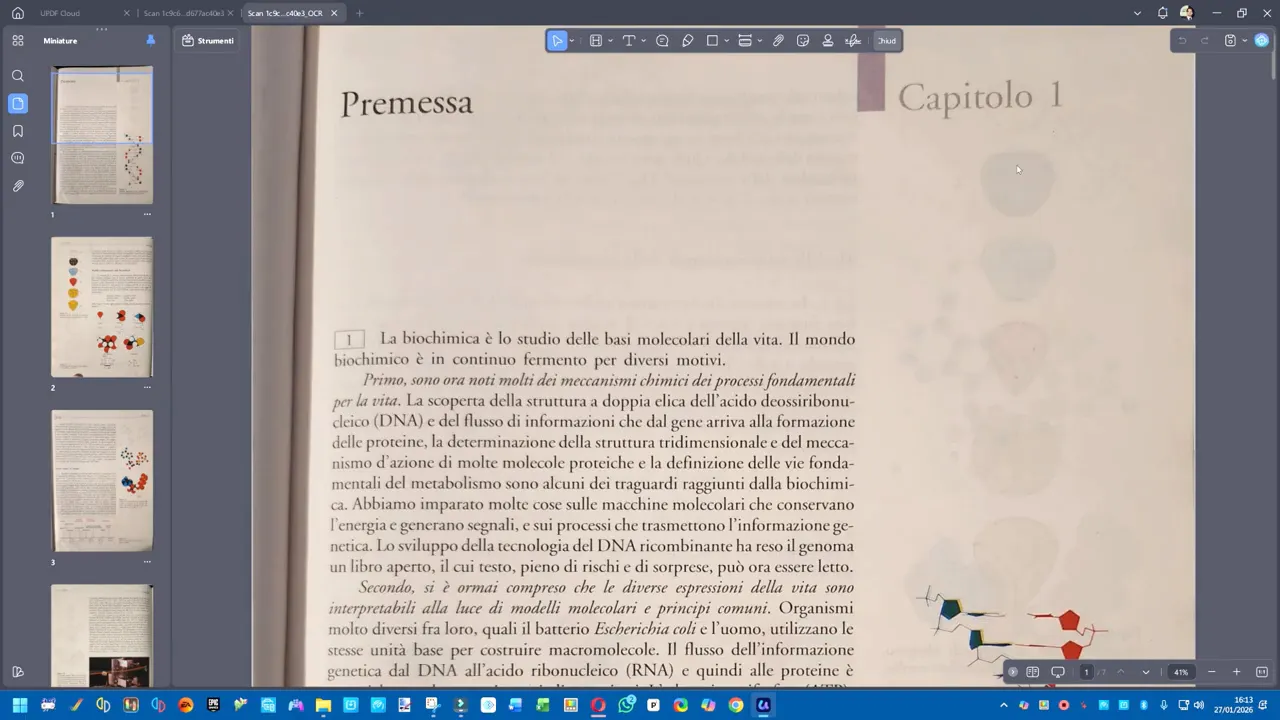 Visualizzatore PDF che mostra la pagina 'Premessa' e la barra laterale con anteprime delle pagine