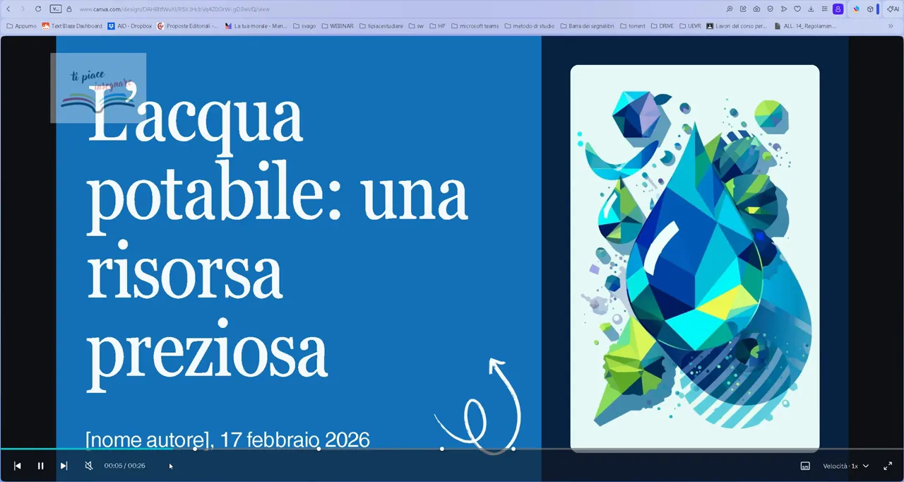 Player video Canva con slide e controlli di riproduzione in evidenza