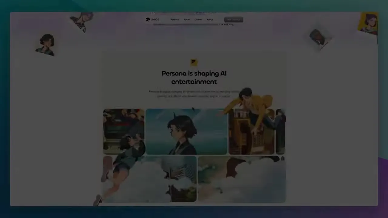 Trang Persona của Unagi Games với tranh minh họa anime và các thẻ nội dung