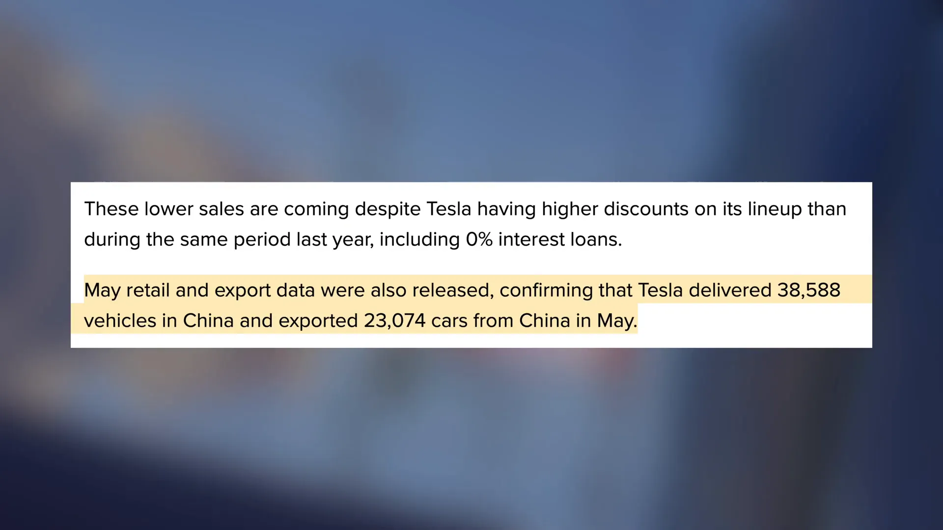 Tesla sales in China showing year-over-year decline
