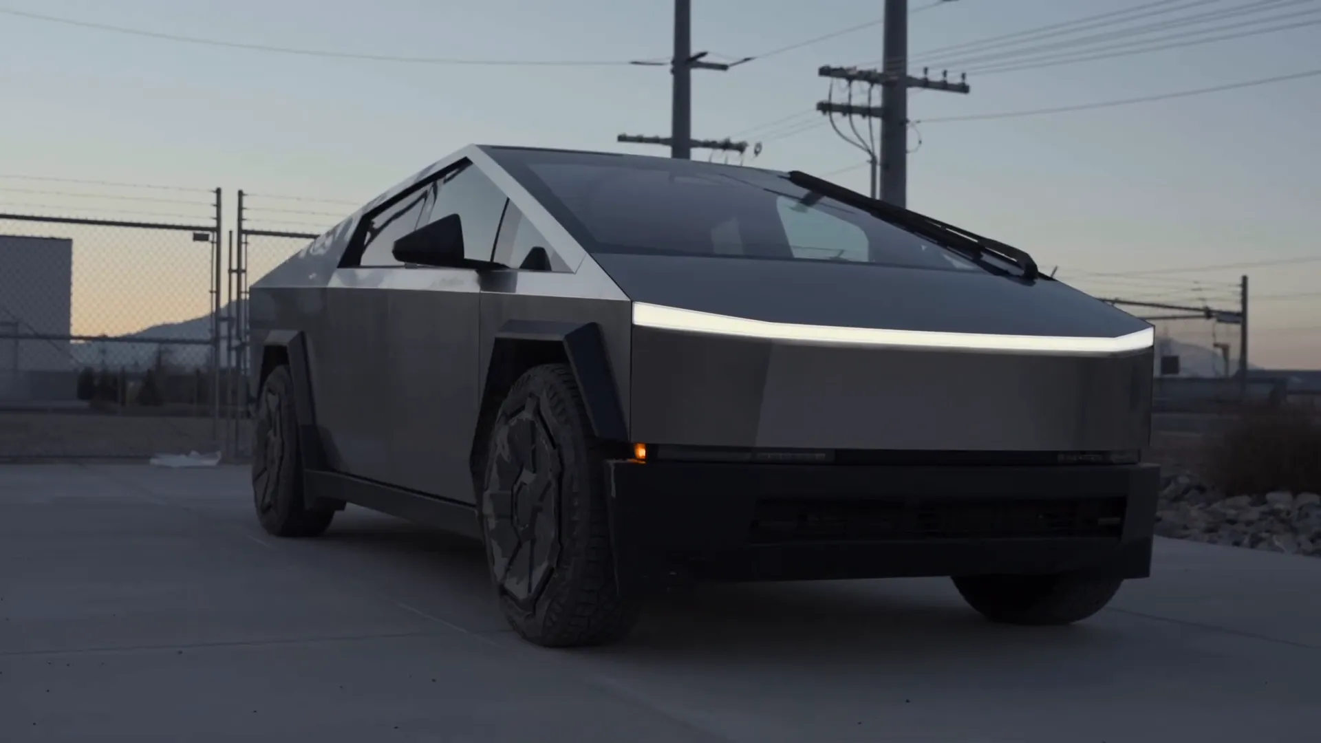 Rear-wheel drive Tesla Cybertrucks lined up at Giga Texas