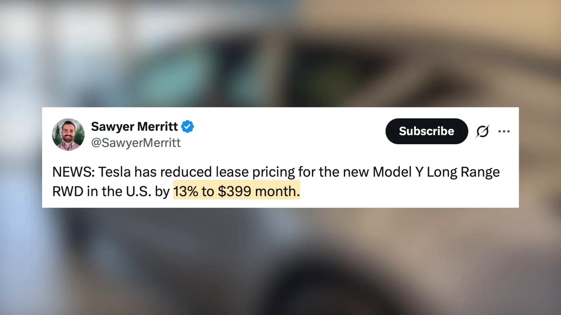Tesla Model Y lease pricing reduction